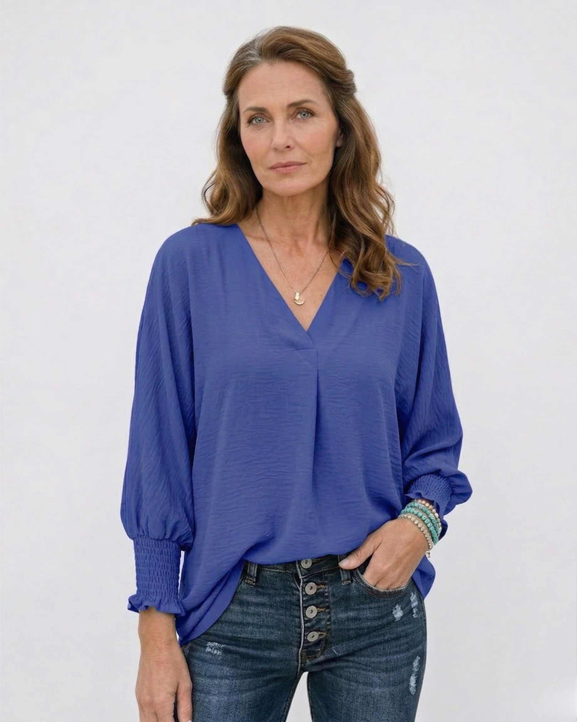 Smocked Cuff Crinkle Blouse