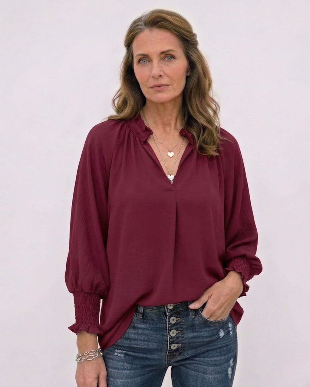 Smocked Cuff Crinkle Blouse