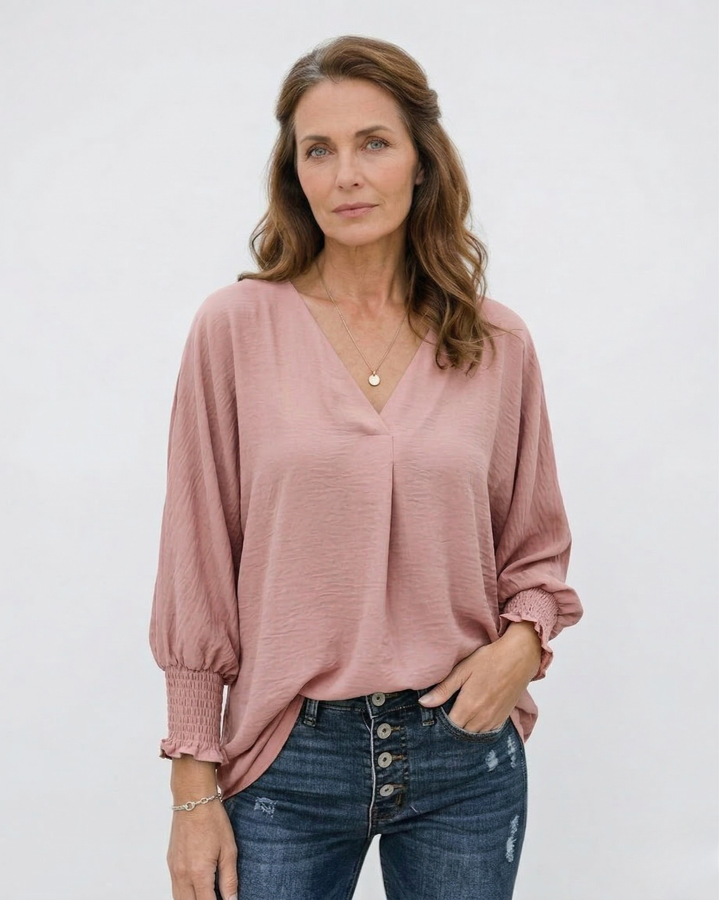 Smocked Cuff Crinkle Blouse