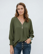 Smocked Cuff Crinkle Blouse